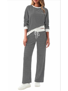 NEW Tankaneo 2 Pc Set Striped Long Sleeve Sweatshirt & Pants M